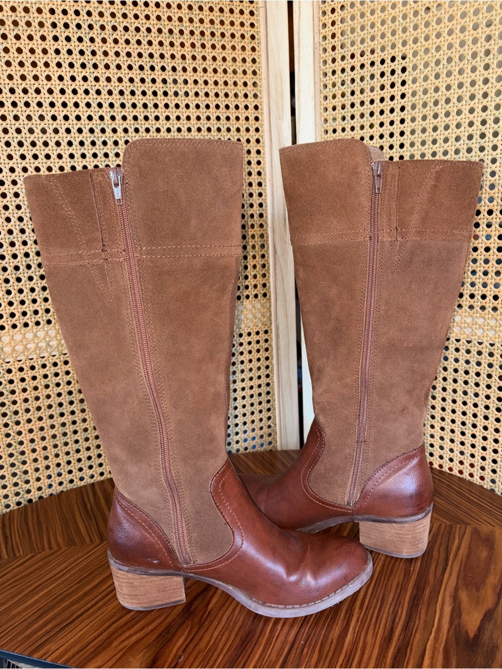 boc Tall Brown Leather & Suede Knee Boots - Picture 4 of 10